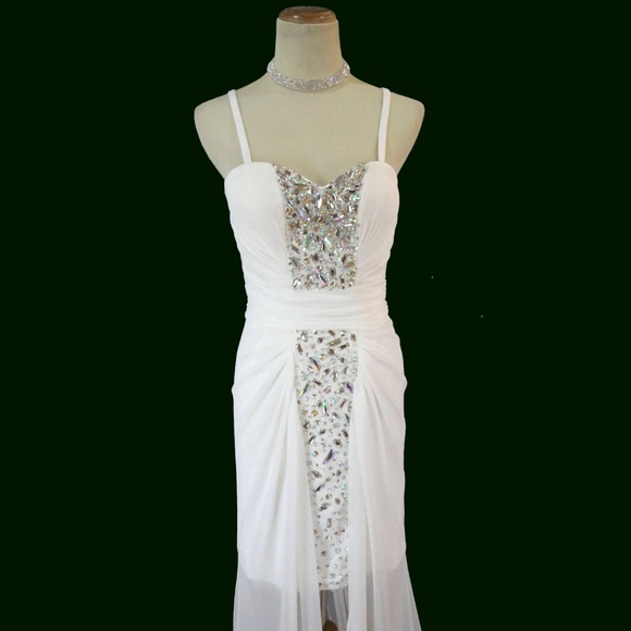 NWT TERANI White Beaded Ruched High-Low Bridal - Picture 3 of 8